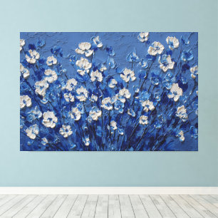 Toile Peinture Texturée Florale Bleue et Blanche – Abstr