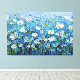 Toile Peinture texturée florale bleue et turquoise 