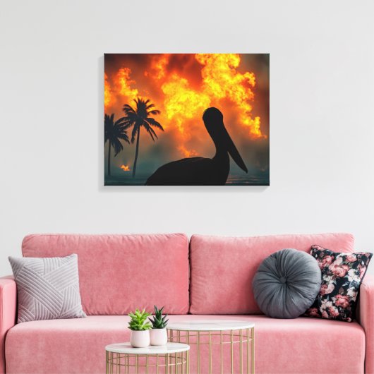 Toile Pélican en silhouette regardant un feu de forêt (Insitu(Salon))