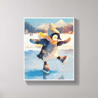 Toile Penguin Ice Skating Winter Nursery Wall Art Canvas