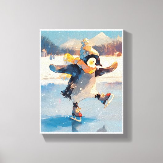 Toile Penguin Ice Skating Winter Nursery Wall Art Canvas (Recto)
