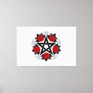 Toile Pentagramme aux roses rouges