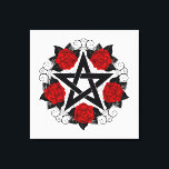 Toile Pentagramme aux roses rouges<br><div class="desc">Pentagramme noir avec motif,  décoré de fleurs,  roses rouges avec feuilles sur arrière - plan blanc. Style tatouage.</div>