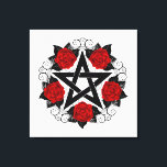 Toile Pentagramme aux roses rouges<br><div class="desc">Pentagramme noir avec motif,  décoré de fleurs,  roses rouges avec feuilles sur arrière - plan blanc. Style tatouage.</div>