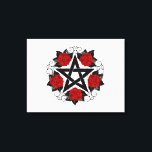 Toile Pentagramme aux roses rouges<br><div class="desc">Pentagramme noir avec motif,  décoré de fleurs,  roses rouges avec feuilles sur arrière - plan blanc. Style tatouage.</div>