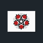Toile Pentagramme aux roses rouges<br><div class="desc">Pentagramme noir avec motif,  décoré de fleurs,  roses rouges avec feuilles sur arrière - plan blanc. Style tatouage.</div>