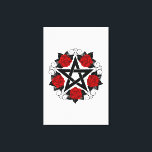 Toile Pentagramme aux roses rouges<br><div class="desc">Pentagramme noir avec motif,  décoré de fleurs,  roses rouges avec feuilles sur arrière - plan blanc. Style tatouage.</div>