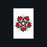 Toile Pentagramme aux roses rouges<br><div class="desc">Pentagramme noir avec motif,  décoré de fleurs,  roses rouges avec feuilles sur arrière - plan blanc. Style tatouage.</div>