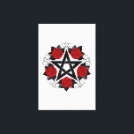 Toile Pentagramme aux roses rouges<br><div class="desc">Pentagramme noir avec motif,  décoré de fleurs,  roses rouges avec feuilles sur arrière - plan blanc. Style tatouage.</div>