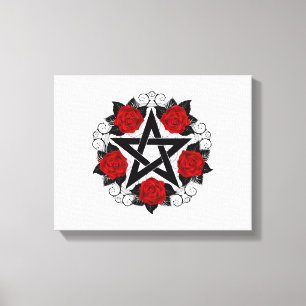 Toile Pentagramme aux roses rouges