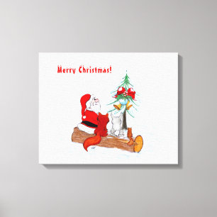 Toile Père Noël avec Renard de lapin et écureuil