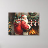 Toile Père Noël debout devant une cheminée (Recto)