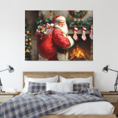 Toile Père Noël debout devant une cheminée (Insitu(Chambre))