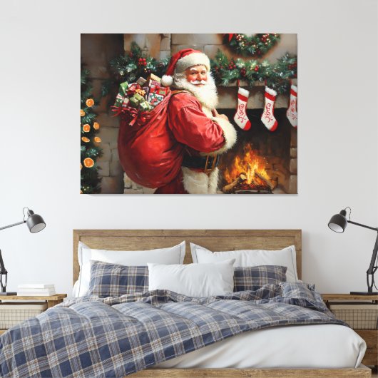 Toile Père Noël debout devant une cheminée (Insitu(Chambre))