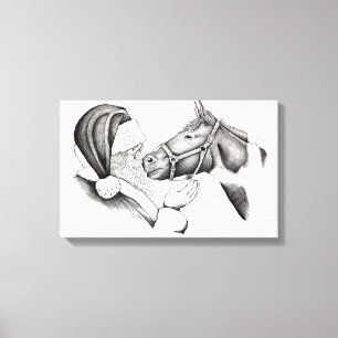 Toile Père Noël et Cheval de peinture de Noël