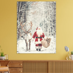 Toile Père Noël et rennes dans un pays des merveilles hi