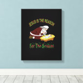 Toile Père Noël Kneeling avec Bébé Jésus est la raison p (Insitu (Plancher de Bois))