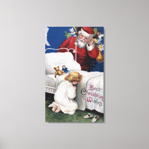 Toile Père Noël observant une fille prier