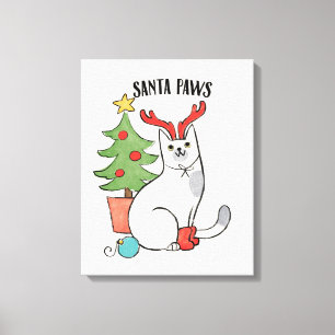 Toile Père Noël Paws Chat de rennes