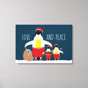 Toile Père Noël Petites aides Amour et Paix Canvas Impri