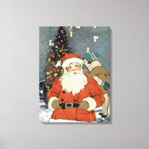 TOILE "PÈRE NOËL VIENT COLLAGE VINTAGE DE NOËL À VIL