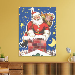 Toile Père Noël vintage, La Nuit avant Noël