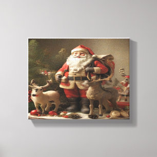Toile Père Noël vintage & Reindeer : Charme de vacances