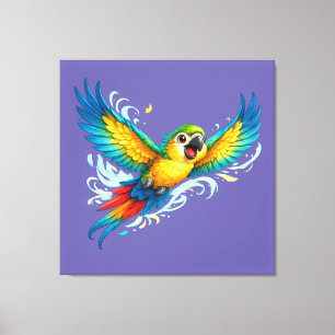 Toile Perroquet Coloré Heureux en Vol Design d'Oiseau Ka