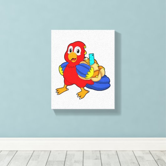 Toile Perroquet comme étudiant avec sac à dos (Insitu (Plancher de Bois))