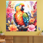 Toile Perroquet d'aquarelle vibre avec fleurs tropicales (Insitu(Salon))