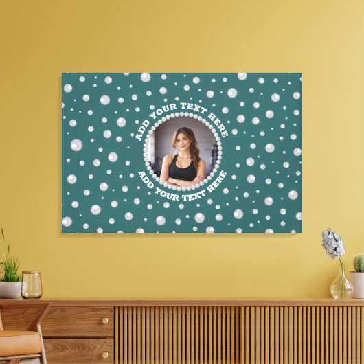 Toile Personalized Photo with Pearls Circle on Teal (Insitu(Salon))
