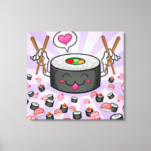 Toile Personnage de dessin animé de sushi mangeant un