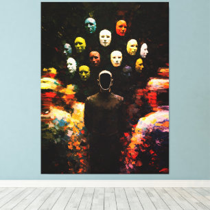 Toile Personnage sans visage entouré de visages masqués 