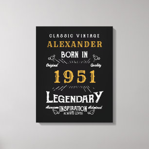 Toile Personnalisé 70e anniversaire Né 1951 Noir Vintage