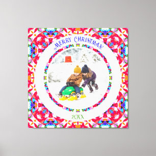 Toile Personnalisé Joyeux rouge brillant vert Noël Keeps