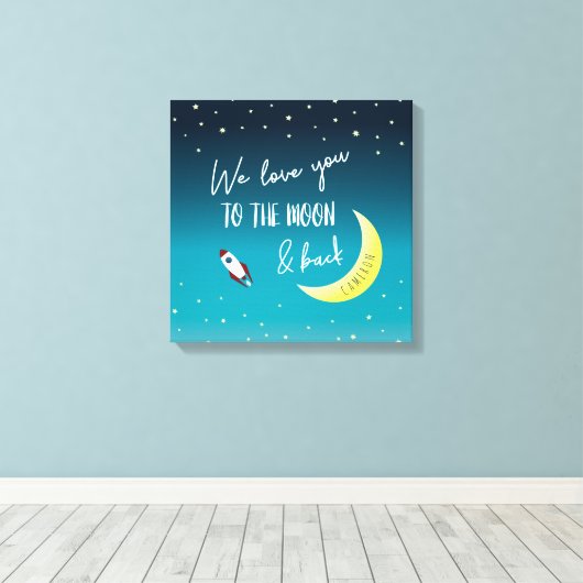 Toile Personnalisé We Love you to the Moon and Back baby (Insitu (Plancher de Bois))