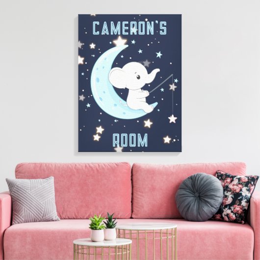 Toile personnalisée Éléphant bébé pêche 4 étoiles (Insitu(Salon))