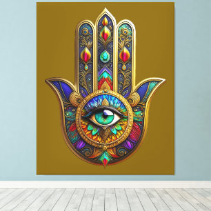 Toile Pétales de fleurs de couleur de paon Hamsa Troisiè