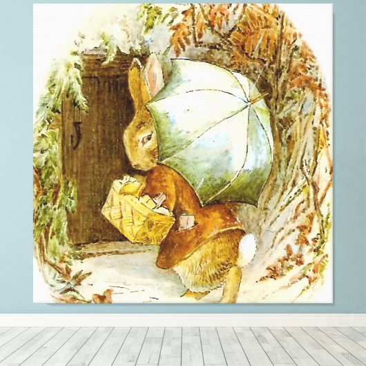 Toile "Peter Rabbit avec parapluie d'hiver" par Beatrix (Insitu (Plancher de Bois))