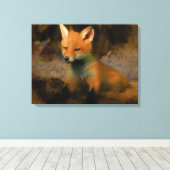 Toile Petit bébé Fox Cub Portrait (Insitu (Plancher de Bois))
