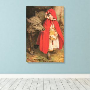 Toile Petit Chaperon Rouge et Grand Méchant Loup vintage