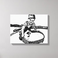 Petit Garçon Jouer avec train et chat Art Vintage