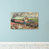 Toile Petit garçon qui dépose de l'argent en train (Insitu (Plancher de Bois))