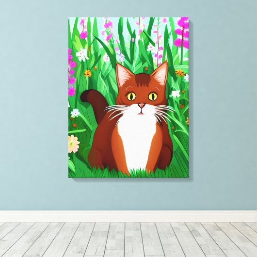 Toile Petit gingembre Kitty Brown dans un champ de fleur (Insitu (Plancher de Bois))