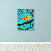 Toile Petit oiseau orange sur une branche de fleurs (Insitu (Plancher de Bois))