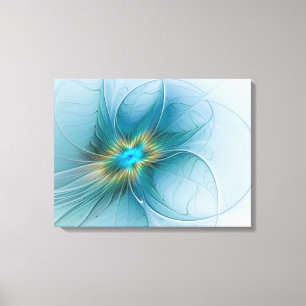 Toile Petite Beauté Moderne Fleur d'Art Fractal Bleu Or