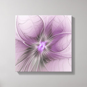 Toile Petite Beauté Moderne Gris Mauve Art Fractal Fleur