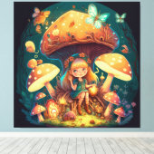 Toile Petite elve de fille parmi les champignons (Insitu (Plancher de Bois))