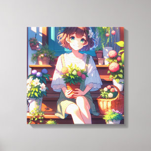 Toile Petite fille Anime tenant un Plante
