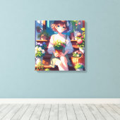 Toile Petite fille Anime tenant un Plante (Insitu (Plancher de Bois))